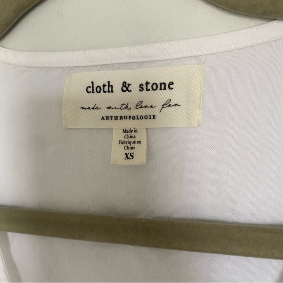 ANTHROPOLOGIE Cloth & Stone White Short Sleeve Button Front Tie Blouse XS - Picture 7 of 8